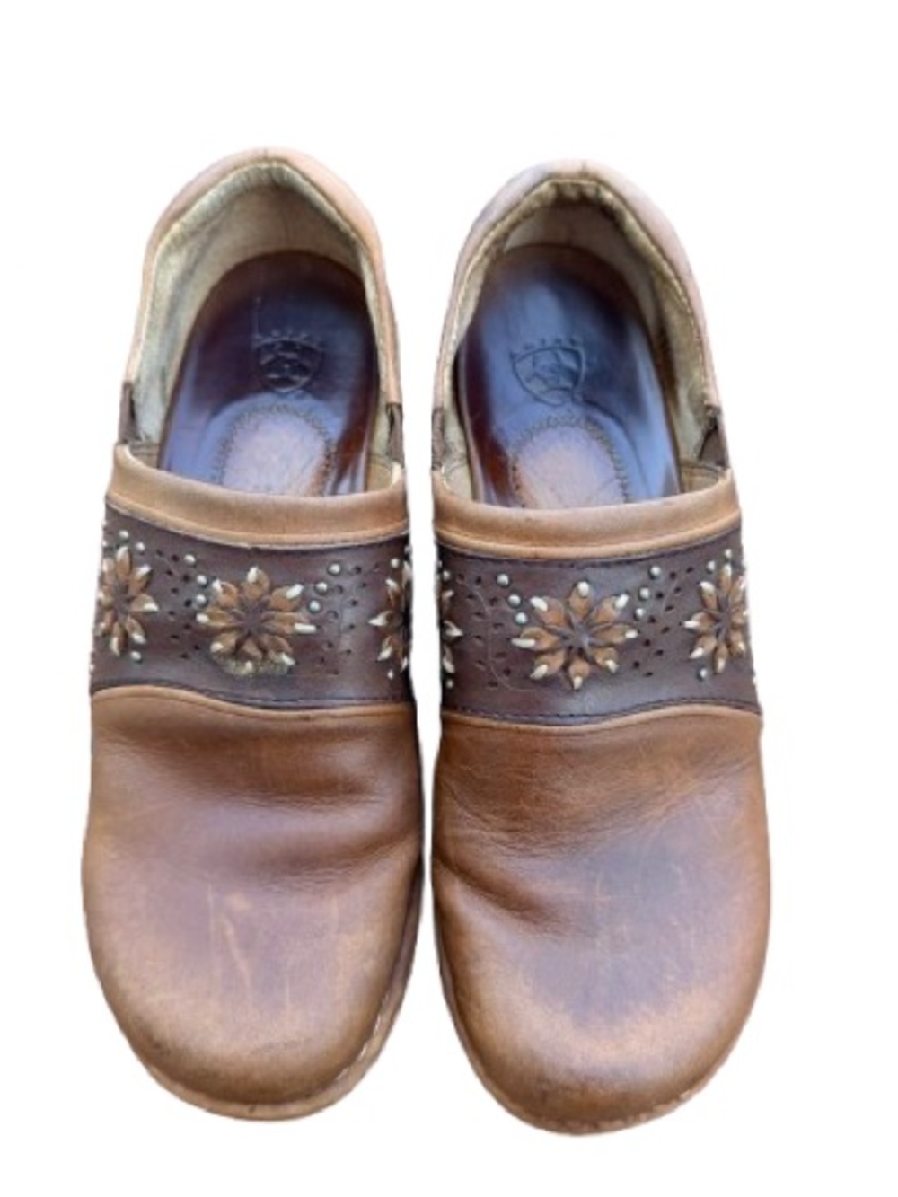 Ariat Professional Daisy Leather Clogs Brown Floral Tooled Mule Women’s US 6.5